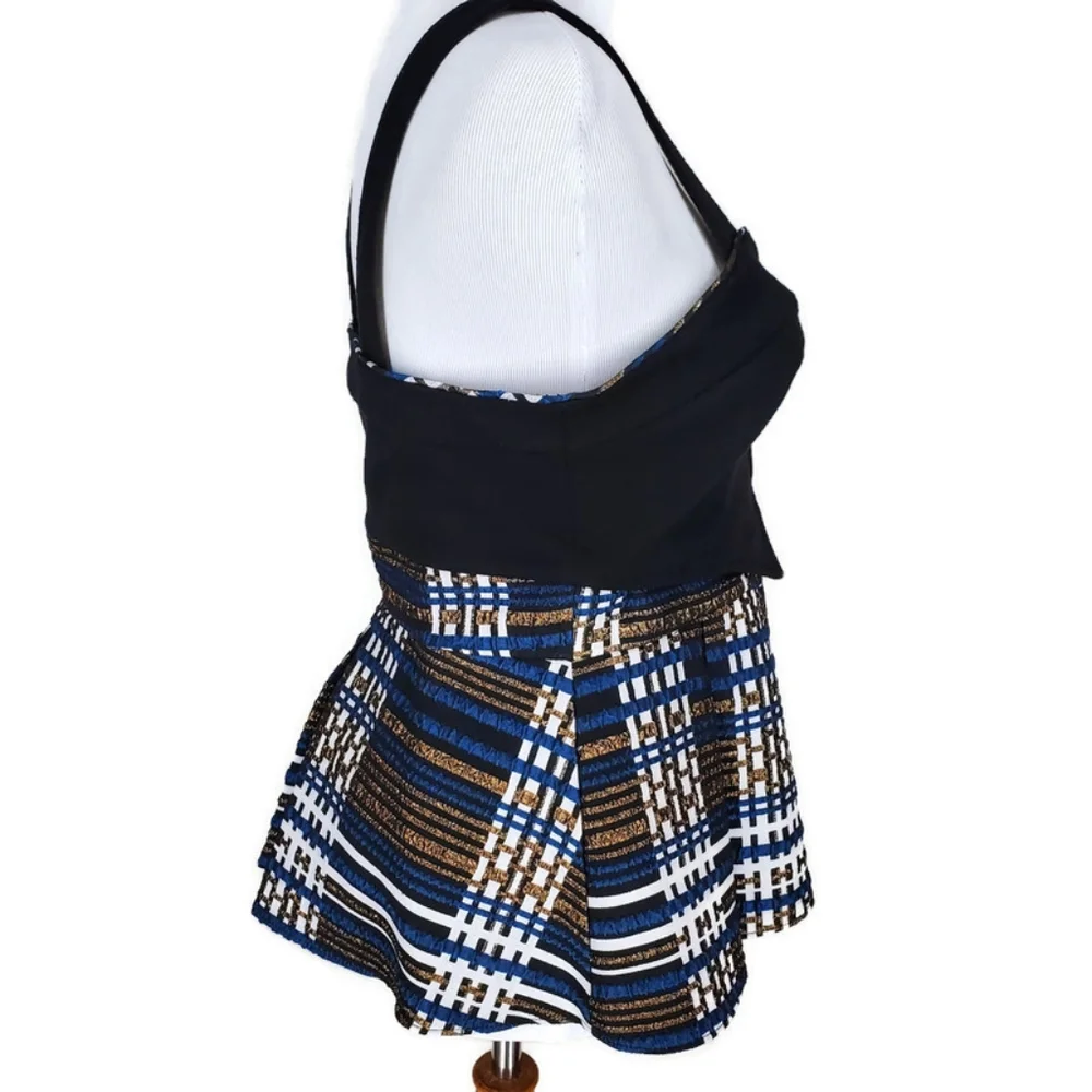 NWT Anthropologie Nathalie Peplum Metallic Plaid Top By Deletta SZ XS Academia - Picture 5 of 14